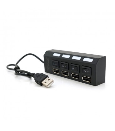 Хаб USB 2.0 4 порти з перемикачами на кожен порт, Black, 480Mbts High Speed, підтримка до 0,5ТВ, живлення від USB, Blister Q100