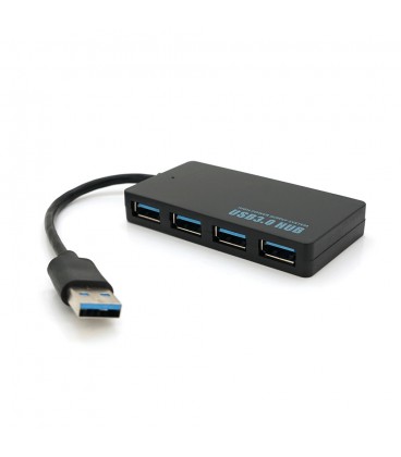 Хаб USB 3.0, 4 порти, плоский, чорний, підтримка до 2TB, кабель 0,14 м, Blister