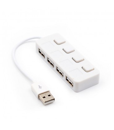 Хаб USB 2.0 4 порти, White, 480Mbts живлення від USB, з кнопкою LED/Blue на кожен порт, Blister Q100