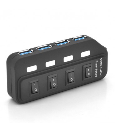 Хаб USB 3.0, 4 порти, з перемикачами, підтримка до 2TB, 5Gb/s, кабель 0,6м, Блістер