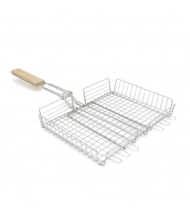 Решiтка-гриль з високим бортом, 31х25х5cm, нержавіюча сталь, дерев'яна ручка