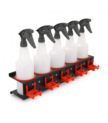 Настінна вішалка-підставка для пляшок, 5 місць + 5 квадратних гачків + 5 лійок, метал, 53.5*11*15мм, чорний