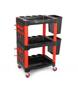 Пластиковий візок для інструментів 88х54, 8х39мм + відро, гачки, чорний-червоний