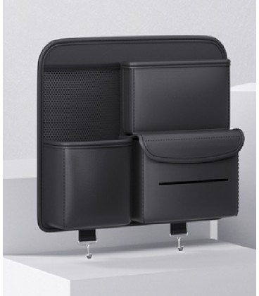 Автомобільний органайзер CABULE на передні сидіння, 35x28х7.5см, кріплення до сидінь ременями, 4 відділення, PV-шкіра, чорний