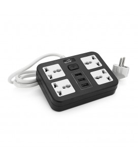 Мережевий фільтр ТВ-Т15, 4 розетки + 3 USB, 2 м, перетин 3х0, 75мм, 2500W, Black, Box