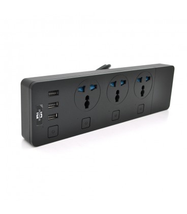 Мережевий фільтр ТВ-Т11, 3 розетки + 3 USB, з перемикачем на кожну розетку, 2 м, перетин 3х0,75мм, 3000W, Black, Box