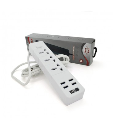 Мережевий фільтр ТВ-Т08, 3 розетки + 4 USB, 2 м, перетин 3х0,5мм, 2500W, White, Box