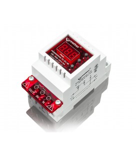 Защитное реле с контролем тока и напряжения Volt-control VC-01-40Т на DIN-рейку, 32А, 7000Вт, 85-400В, трехмодульное (красный ин