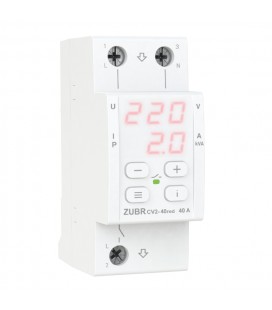 Защитное реле напряжения однофазное CV2-40 c контролем тока на DIN-рейку, 40А, 8800ВА, 120-280В, двухмодульное с индикатором нап