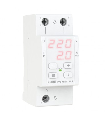 Захисне реле напруги однофазне CV2-40 з контролем струму на DIN-рейку, 40А, 8800ВА, 120-280В, двомодульне з індикатором напруги 