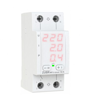 Багатофункціональне реле однофазне MF2-50 на DIN-рейку, 50А, 11000ВА, 120-280В, двомодульне з індикатором напруги, струму, потуж