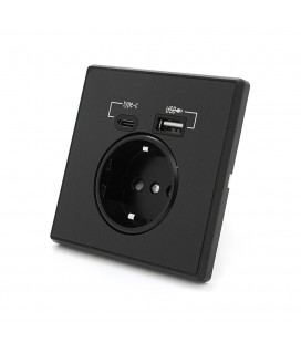Розетка врезная с заземлением, Input: AC:110-250V/16A, Type-C/USB-выходы, Black