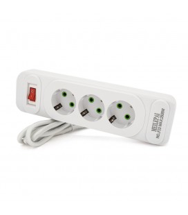 Сетевой фильтр F23, 3 розетки EU, кнопка включения с индикатором, 2 м, 3х0,75мм, 2500W, White, Box