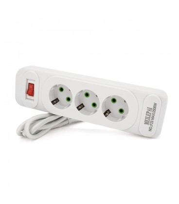 Мережевий фільтр F23, 3 розетки EU, кнопка включення з індикатором, 2 м, 3х0,75мм, 2500W, White, Box