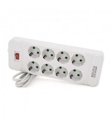 Мережевий фільтр F34, 8 розеток EU, кнопка включення з індикатором, 2 м, 3х0,75 мм, 2500W, White, Box