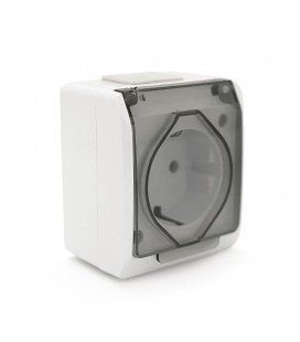 Розетка одинарна без заземлення зовнішнього монтажу з кришкою YT163, біла, IP44, Q10