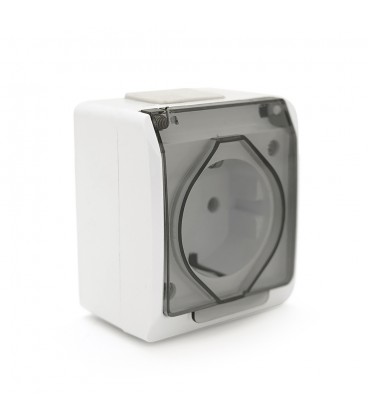 Розетка одинарна без заземлення зовнішнього монтажу з кришкою YT163, біла, IP44, Q10