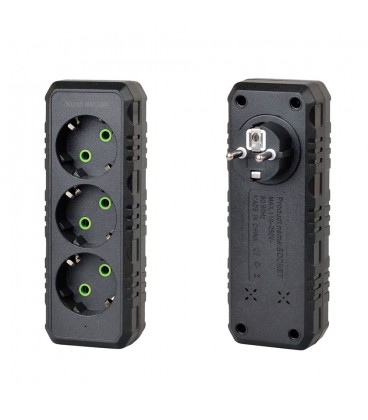 Розетка трійник із заземленням F101-Black, 3 розетки, 2500W, 10A, 110-250V~Max, Blister