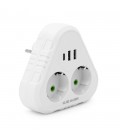 Розетка трійник із заземленням F203-White, 2 розетки+2USB+1Type-C, 2500W, 10A, 110-250V~Max, Blister