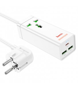 Сетевой фильтр HOCO AC9A на 1 розетку + 2 USB+USB-C, 30W, 220В, кабель 1,5м, White, Box