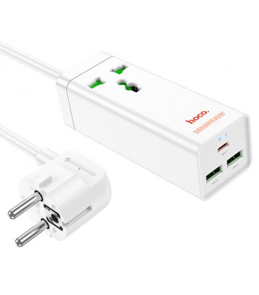 Мережевий фільтр HOCO AC9A на 1 розетку + 2 USB+USB-C, 30W, 220В, кабель 1,5м, White, Box
