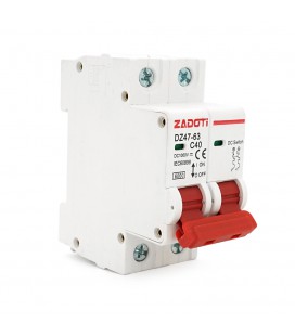 Автоматический выключатель постоянного тока ZADOTI DZ47-63C40 2P DC1000V, 40A, 6kA, DIN, 35*75*79mm