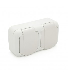 Розетка подвійна ViKO Palmiye із заземлення, із захисними шторками, зовнішнього монтажу з кришкою, P54, АС: 110-250, 16A White