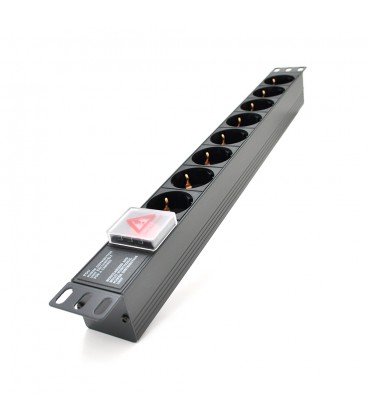 Подовжувач PiPo на 8 розеток з вимикачем, 220В, німецький тип, 1U 19", алюмінієвий корпус, чорний, (без кабелю живлення) Q25