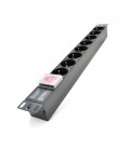 Подовжувач PiPo на 8 розеток з вимикачем, 220В, німецький тип, 1U 19", алюмінієвий корпус, чорний, (без кабелю живлення) Q25