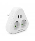 Розетка трійник із заземленням F202-White, 2 розетки+3USB(1А), 2500W, 10A, 110-250V~Max, Blister