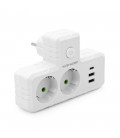 Розетка трійник Т-подібний із заземленням F303-White, 2 розетки+2USB+1Type-C, 2500W, 10A, 110-250V~Max, Blister