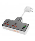 Мережевий фільтр HOCO AC12A на 2 розетки + 3 USB + USB-C, 30W, кабель 1м, 220В, Black, Box