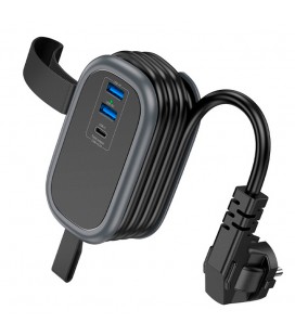 Сетевой фильтр HOCO NS6 на 1 розетку + 2 USB+ USB-C, 30W, кабель 1.1м, 220В, Black, Box