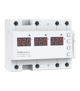 Двухрежимное реле напряжения однофазное/трехфазное D6-50 на DIN-рейку, 3*50А, 3*11000ВА, 120-280В, шестимодульное с индикатором 