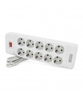 Мережевий фільтр F35, 10 розеток EU, кнопка включення з індикатором, 2 м, 3х0,75 мм, 2500W, White, Box