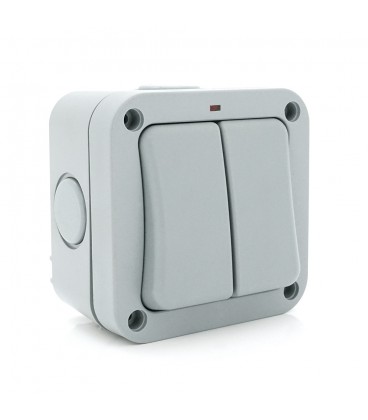 Вимикач подвійний зовнішнього монтажу, водонепроникний, IP66, AC: 110-250V, 10A, White