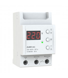 Защитное реле напряжения однофазное D63 на DIN-рейку, 63А, 13900ВА, 120-280В, трехмодульное с индикатором напряжения (Красный)