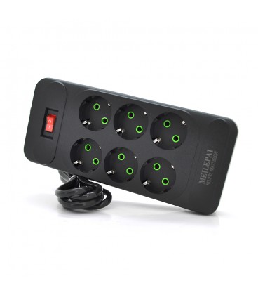 Мережевий фільтр F33, 6 розеток EU, кнопка включення з індикатором, 2 м, 3х0,75 мм, 2500W, Black, Box