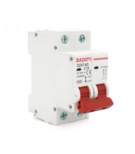 Автоматический выключатель постоянного тока ZADOTI DZ47-63C10 2P DC1000V, 10A, 6kA, DIN, 35*75*79mm