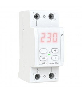 Защитное реле напряжения однофазное D2-50 на DIN-рейку, 50А, 11000ВА, 120-280В, двухмодульное с индикатором напряжения (Красный)