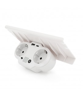 Розетка двойник с заземлением HHT609W, USB+Type-C, 4А, зашита от перегрузки, подставка под телефон, White