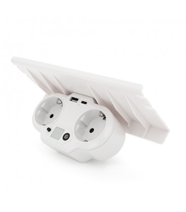 Розетка двійник із заземленням HHT609W, USB+Type-C, 4А, зашита від перевантаження, підставка під телефон, White