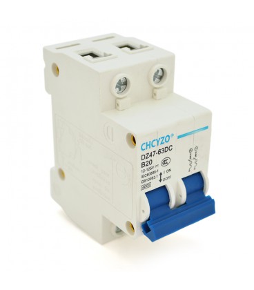 Автоматический выключатель постоянного тока CHCYZO DZ47-63DC-B20, 2P, 20A, 12-125V
