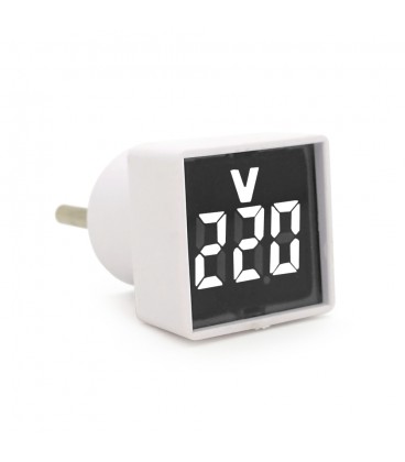 Цифровий вольтметр в розетку LED-102W, діапазон вимірів 50-380V, White, 30х30х52мм