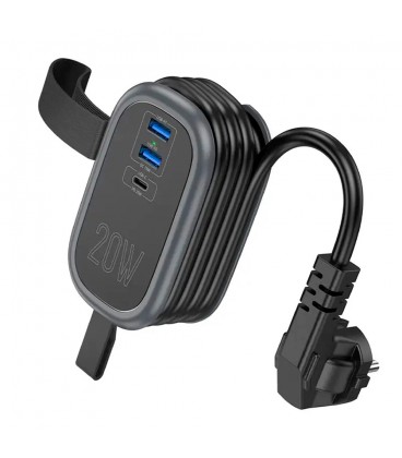 Фільтр HOCO NS7 на 1 розетку + 2 USB+ USB-C, 20W, кабель 1.1м, 220В, Black, Box