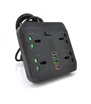 Мережевий фільтр TB-Т18, 4 розетки + 2 USB + PD, 2 м, перетин 3х0,75мм, 3000W, Black, Box