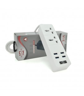 Мережевий фільтр ТВ-Т07, 2 розетки + 4 USB, 2 м, перетин 3х0,75мм, 2500W, White, Box