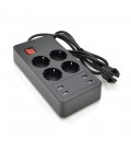 Мережевий фільтр на 4 розетки + 4 USB виходи 5V-2.4A, кнопка включення з індикатором, 16A, 250V/4000W, Black