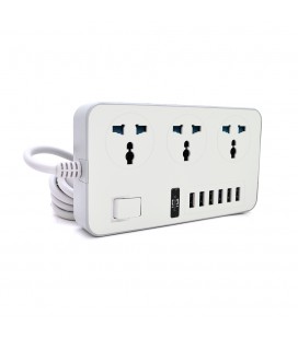 Мережевий фільтр ТВ-Т09, 3 розетки + 6 USB, 2 м, перетин 3х0,75мм, 3000W, White-grey, Box