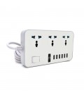 Мережевий фільтр ТВ-Т09, 3 розетки + 6 USB, 2 м, перетин 3х0,75мм, 3000W, White-grey, Box